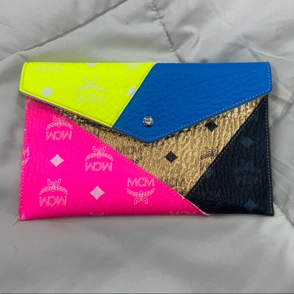 MCM Pink, Yellow, Blue, Gold, and Black Wallet